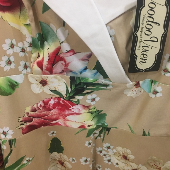 💐Voodoo Vixen Lillian Floral Swing Dress Beige - Picture 5 of 10